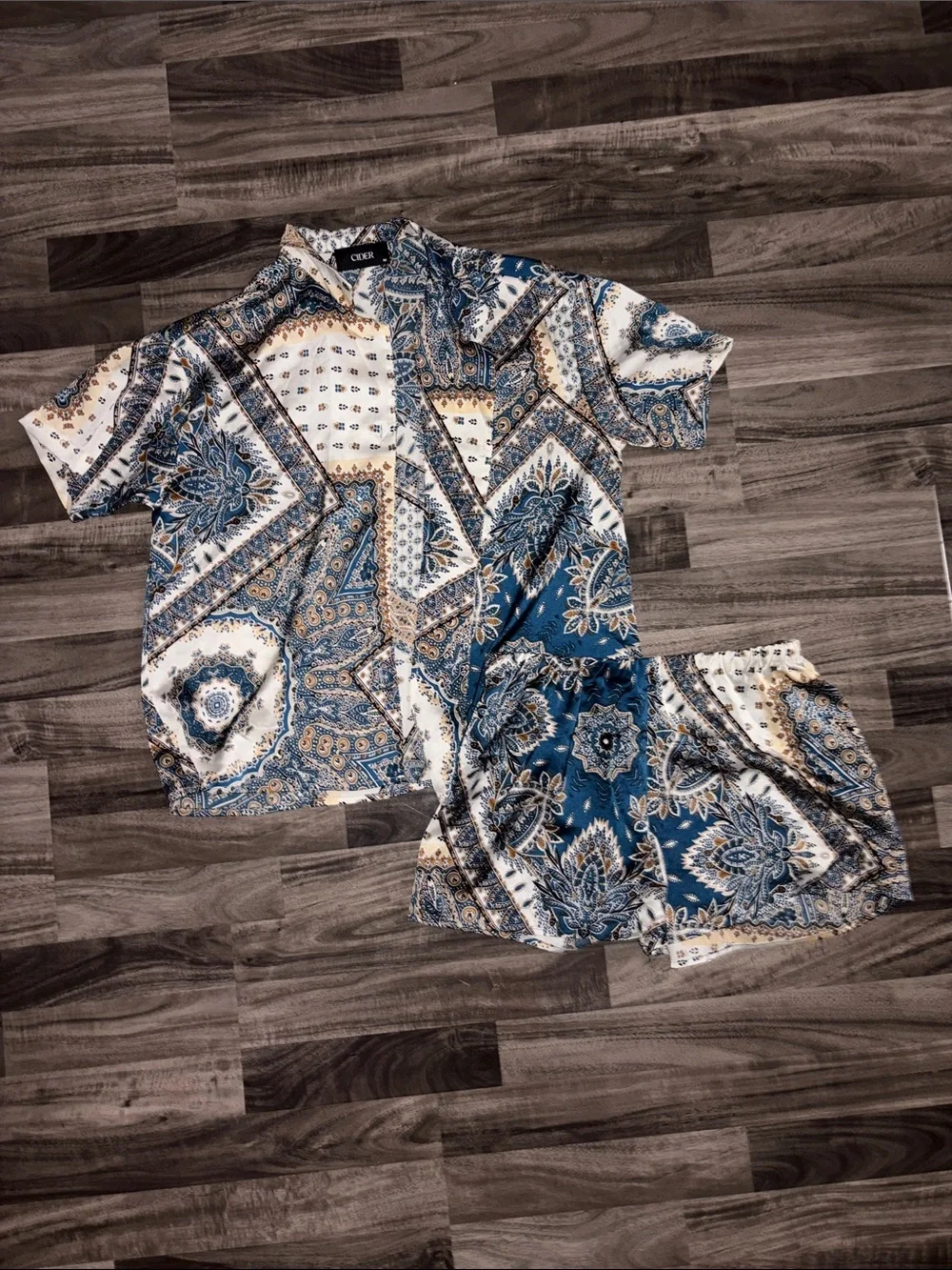Cider Blue & Cream Paisley Patchwork Two-Piece Set